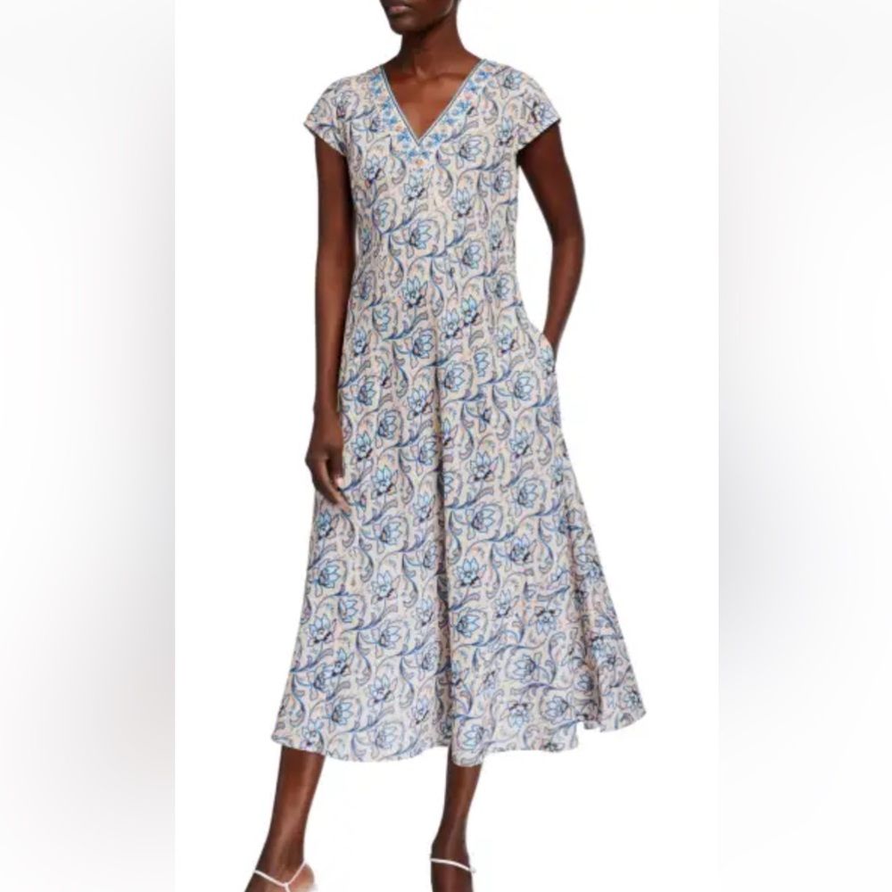 Bella Tu Natalie Beaded V-Neck Cap-Sleeve Midi Dress